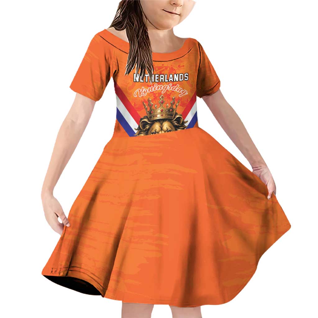 Personalized Netherlands King's Day Family Matching Off Shoulder Short Dress and Hawaiian Shirt Koningsdag Lion King With Crown