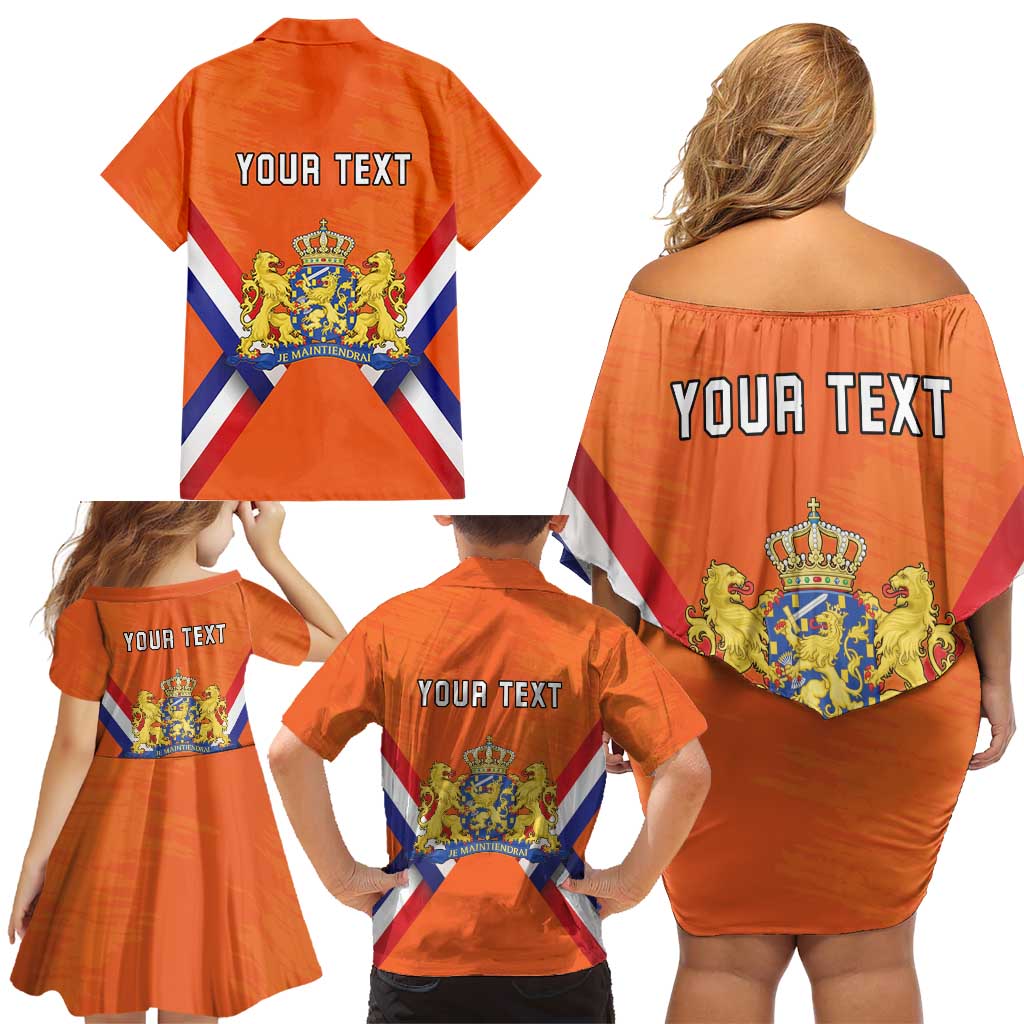 Personalized Netherlands King's Day Family Matching Off Shoulder Short Dress and Hawaiian Shirt Koningsdag Lion King With Crown