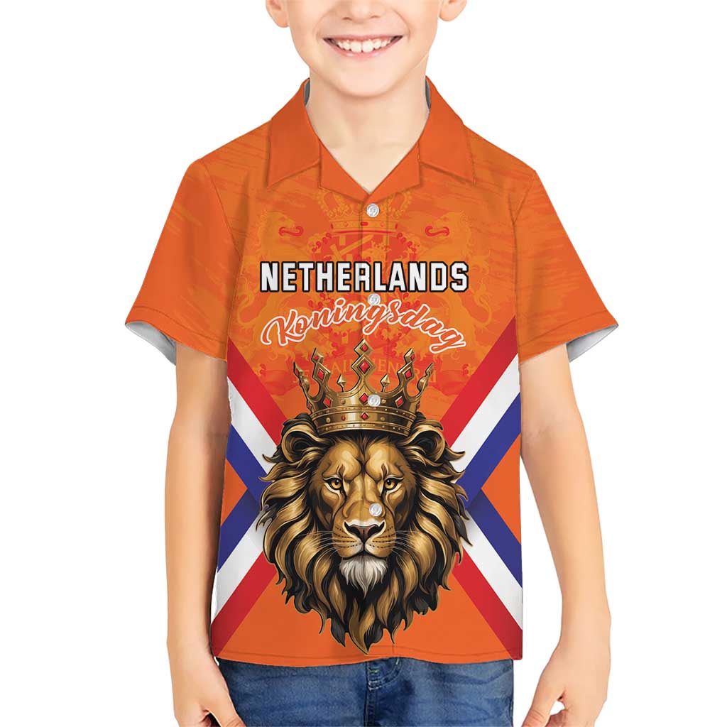 Personalized Netherlands King's Day Family Matching Short Sleeve Bodycon Dress and Hawaiian Shirt Koningsdag Lion King With Crown