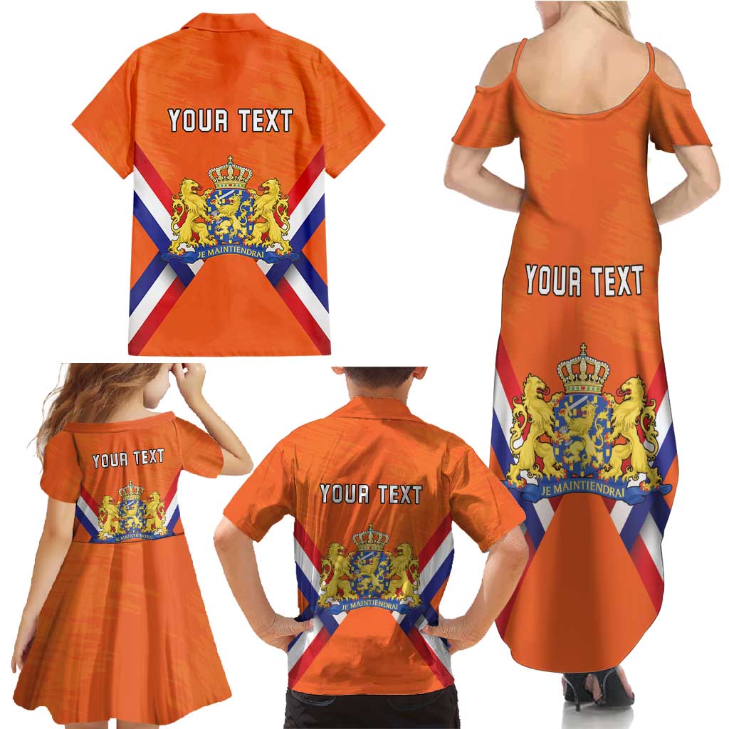 Personalized Netherlands King's Day Family Matching Summer Maxi Dress and Hawaiian Shirt Koningsdag Lion King With Crown