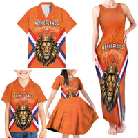 Personalized Netherlands King's Day Family Matching Tank Maxi Dress and Hawaiian Shirt Koningsdag Lion King With Crown
