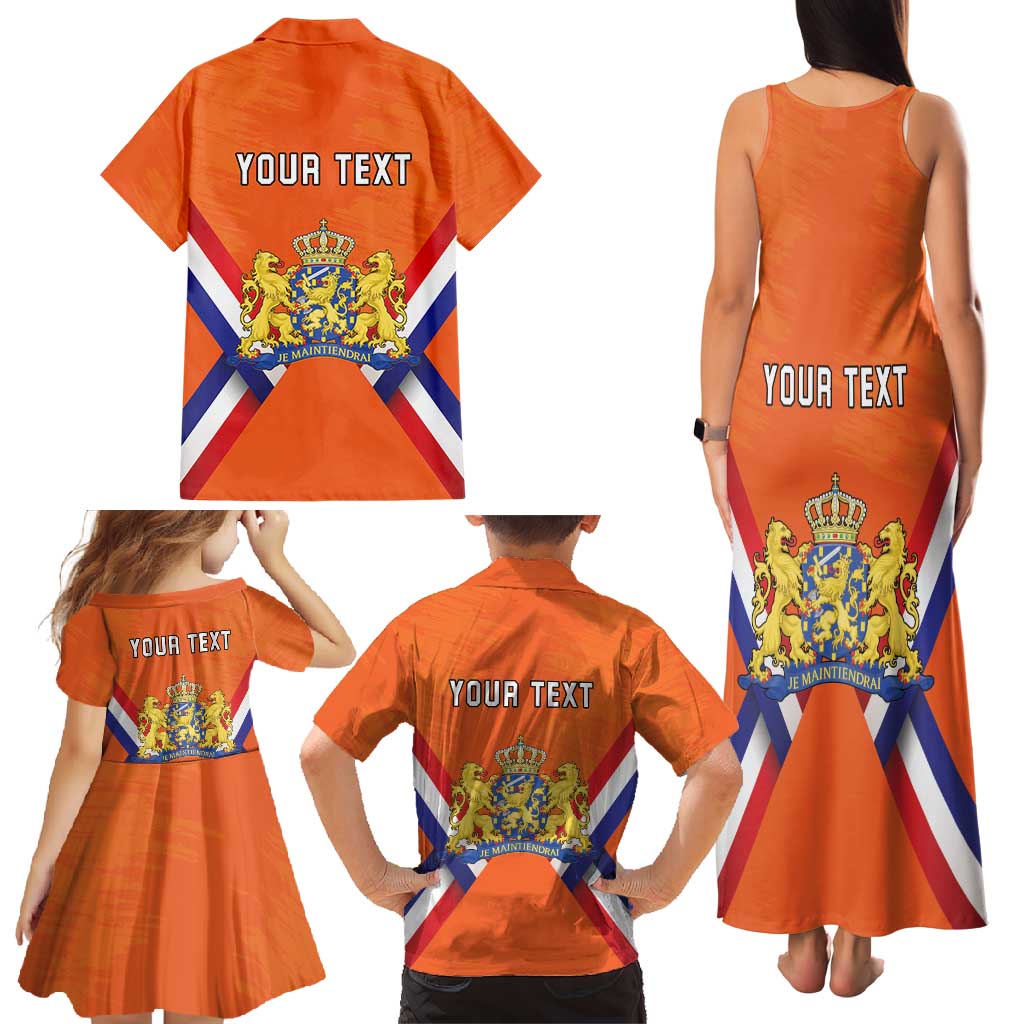 Personalized Netherlands King's Day Family Matching Tank Maxi Dress and Hawaiian Shirt Koningsdag Lion King With Crown