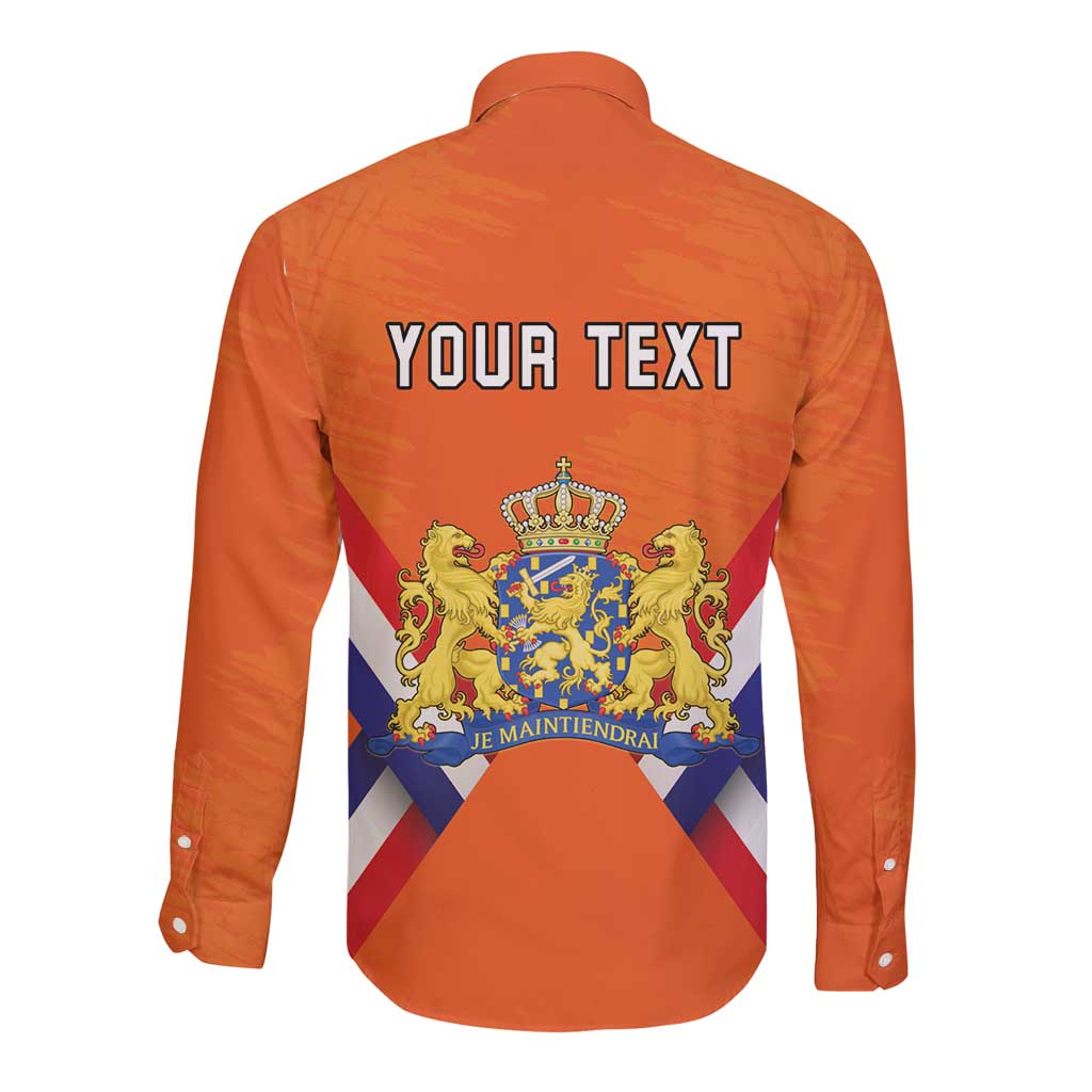 Personalized Netherlands King's Day Long Sleeve Button Shirt Koningsdag Lion King With Crown