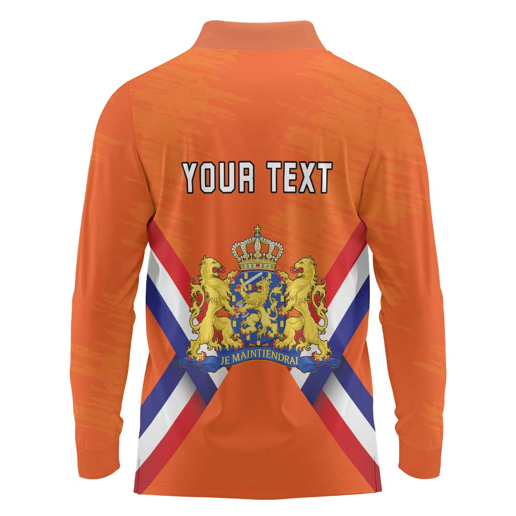 Personalized Netherlands King's Day Long Sleeve Polo Shirt Koningsdag Lion King With Crown