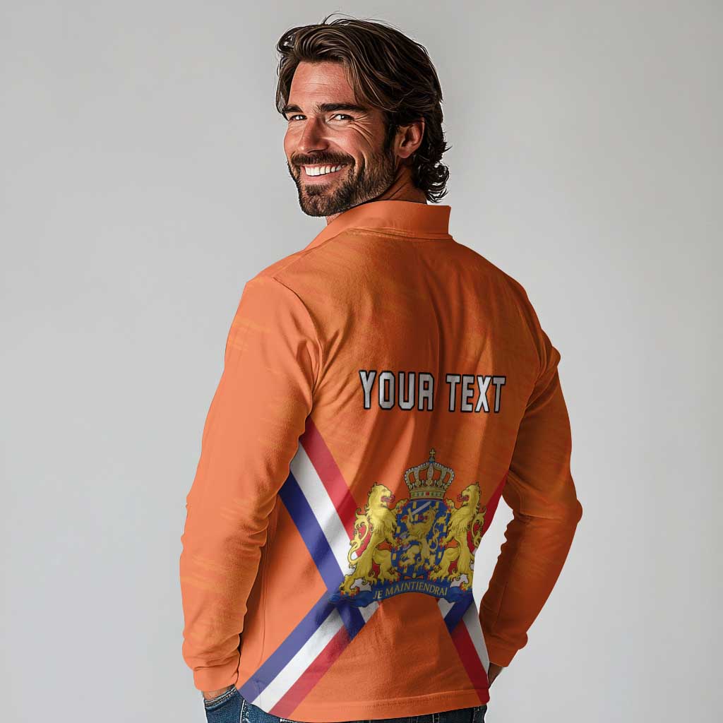 Personalized Netherlands King's Day Long Sleeve Polo Shirt Koningsdag Lion King With Crown