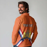 Personalized Netherlands King's Day Long Sleeve Polo Shirt Koningsdag Lion King With Crown