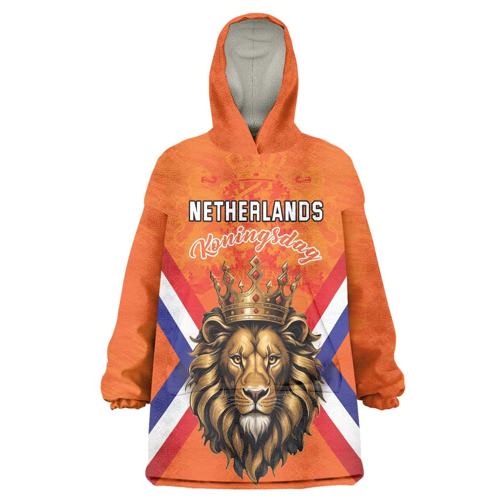 Personalized Netherlands King's Day Wearable Blanket Hoodie Koningsdag Lion King With Crown
