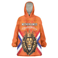 Personalized Netherlands King's Day Wearable Blanket Hoodie Koningsdag Lion King With Crown