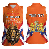 Personalized Netherlands King's Day Women Sleeveless Polo Shirt Koningsdag Lion King With Crown