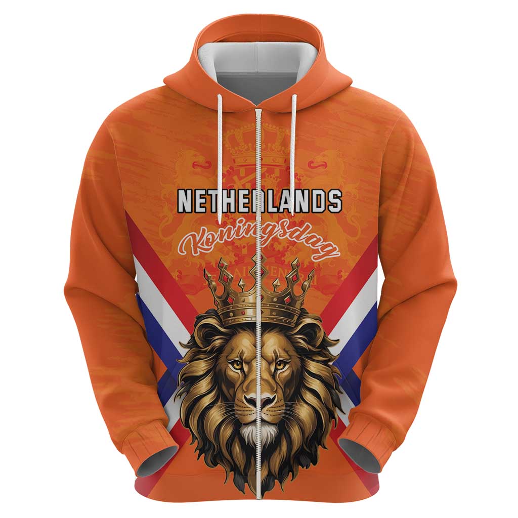 Personalized Netherlands King's Day Zip Hoodie Koningsdag Lion King With Crown