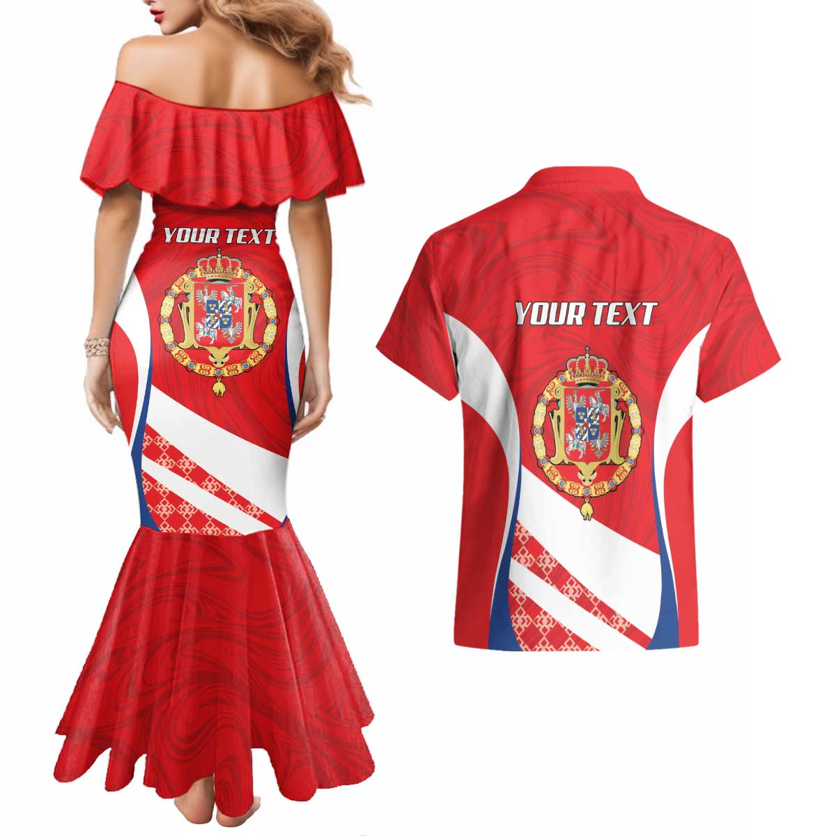 Poland-Lithuania Personalized Couples Matching Mermaid Dress and Hawaiian Shirt Heraldic Eagle and Vytis Historical
