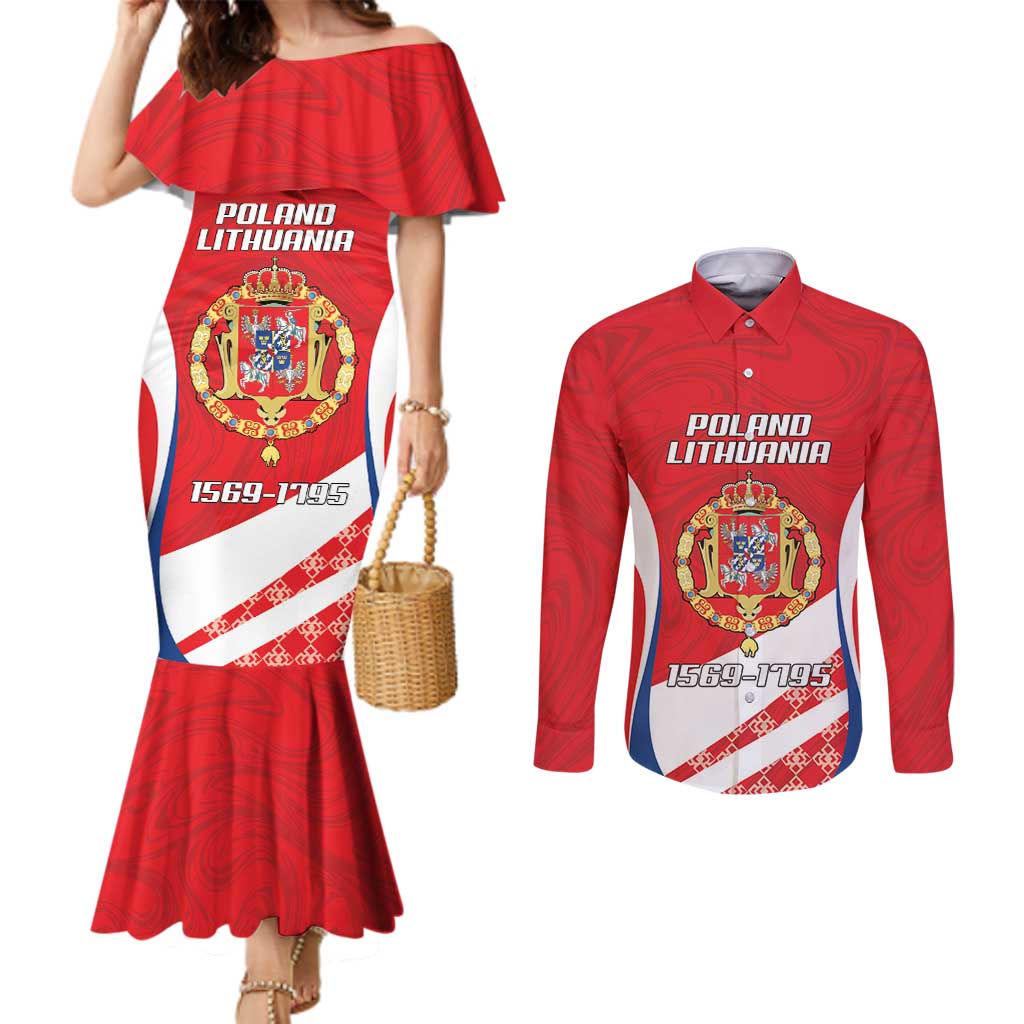 Poland-Lithuania Personalized Couples Matching Mermaid Dress and Long Sleeve Button Shirt Heraldic Eagle and Vytis Historical