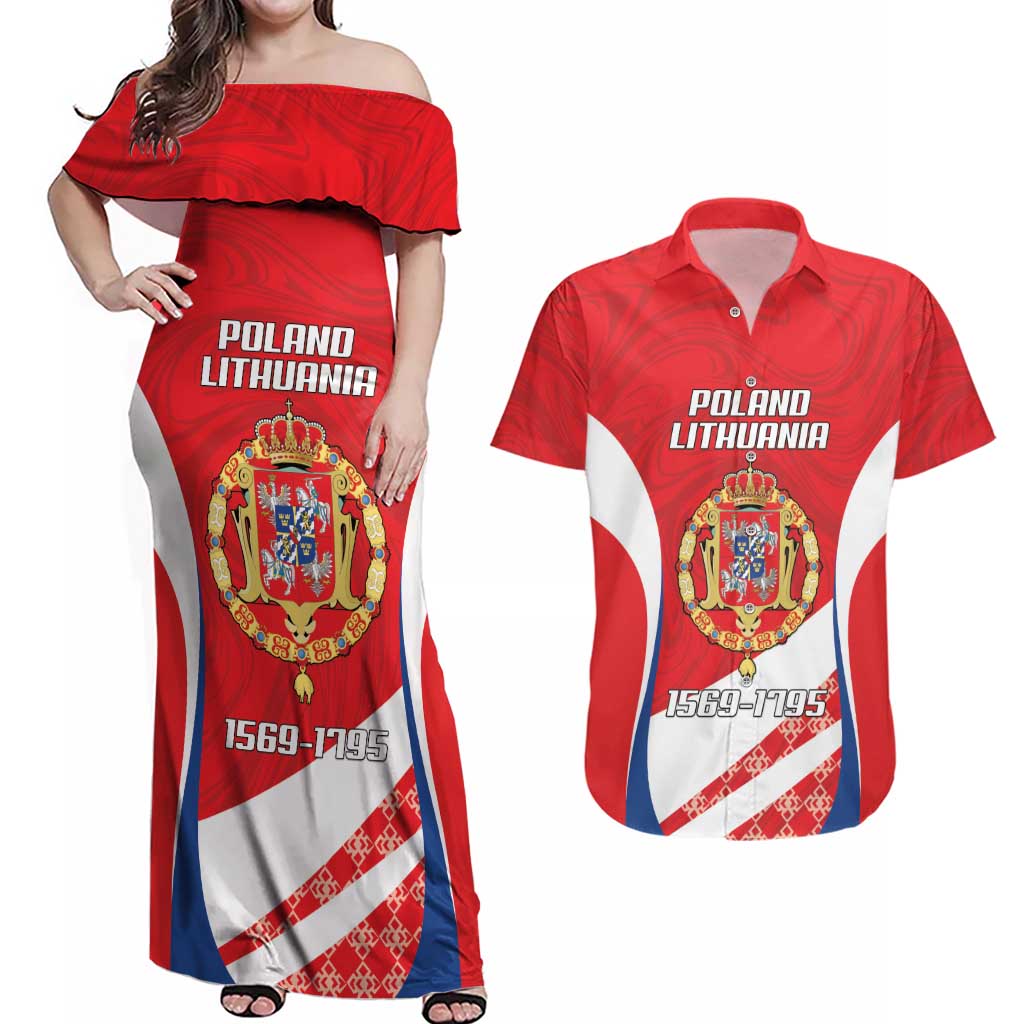 Poland-Lithuania Personalized Couples Matching Off Shoulder Maxi Dress and Hawaiian Shirt Heraldic Eagle and Vytis Historical