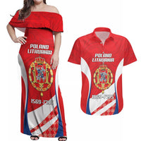 Poland-Lithuania Personalized Couples Matching Off Shoulder Maxi Dress and Hawaiian Shirt Heraldic Eagle and Vytis Historical