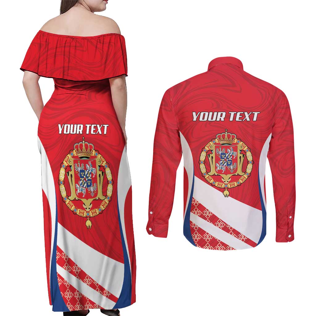 Poland-Lithuania Personalized Couples Matching Off Shoulder Maxi Dress and Long Sleeve Button Shirt Heraldic Eagle and Vytis Historical