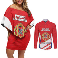 Poland-Lithuania Personalized Couples Matching Off Shoulder Short Dress and Long Sleeve Button Shirt Heraldic Eagle and Vytis Historical