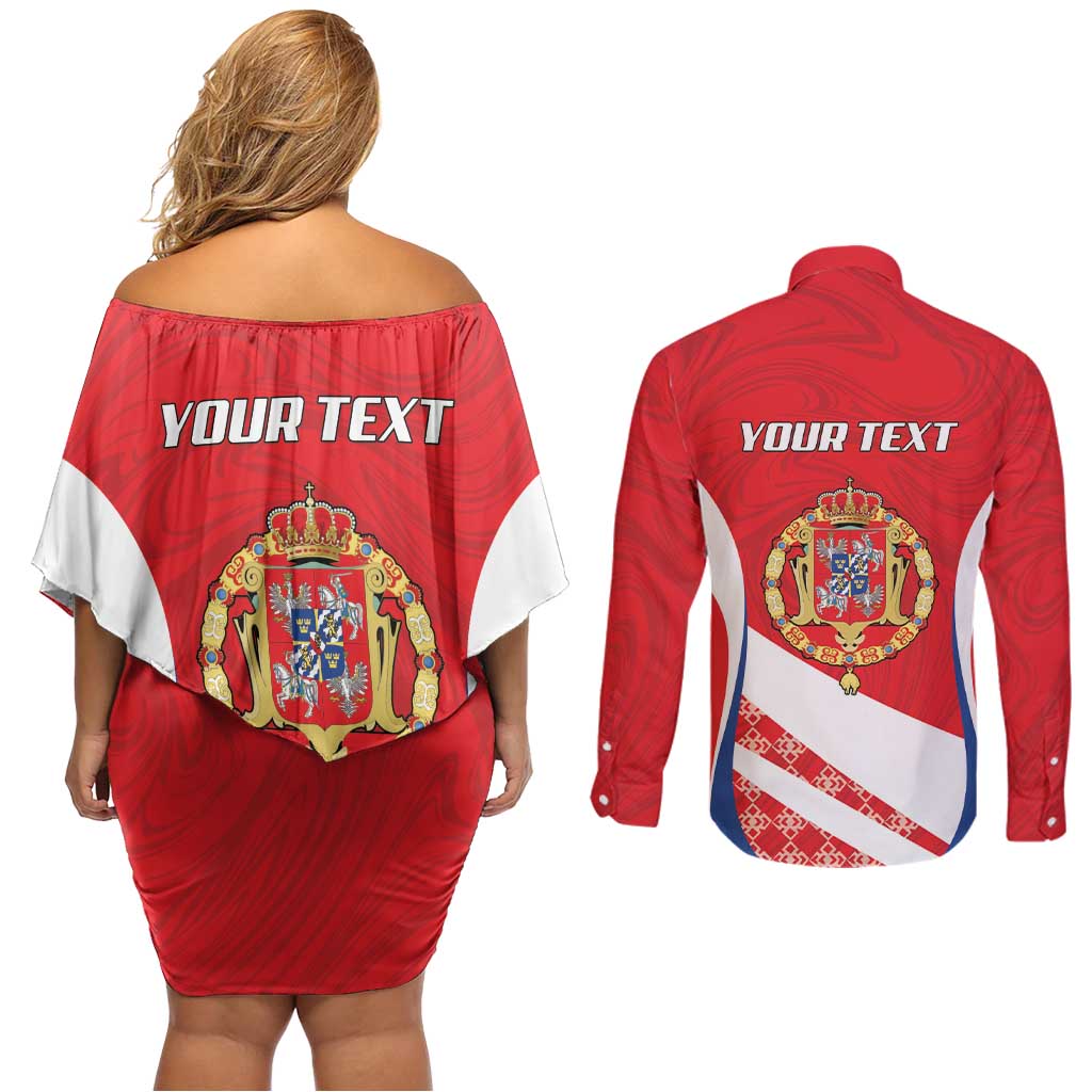 Poland-Lithuania Personalized Couples Matching Off Shoulder Short Dress and Long Sleeve Button Shirt Heraldic Eagle and Vytis Historical