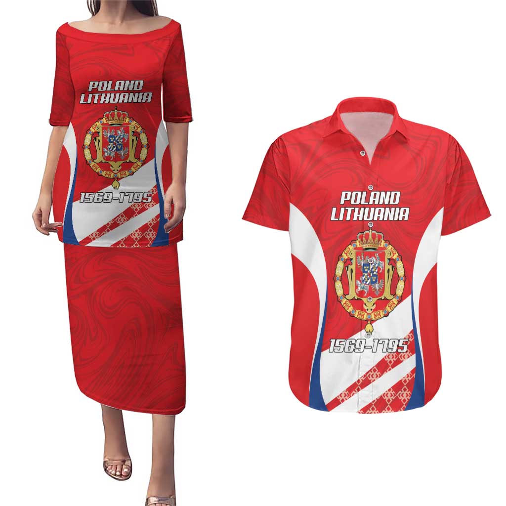 Poland-Lithuania Personalized Couples Matching Puletasi and Hawaiian Shirt Heraldic Eagle and Vytis Historical