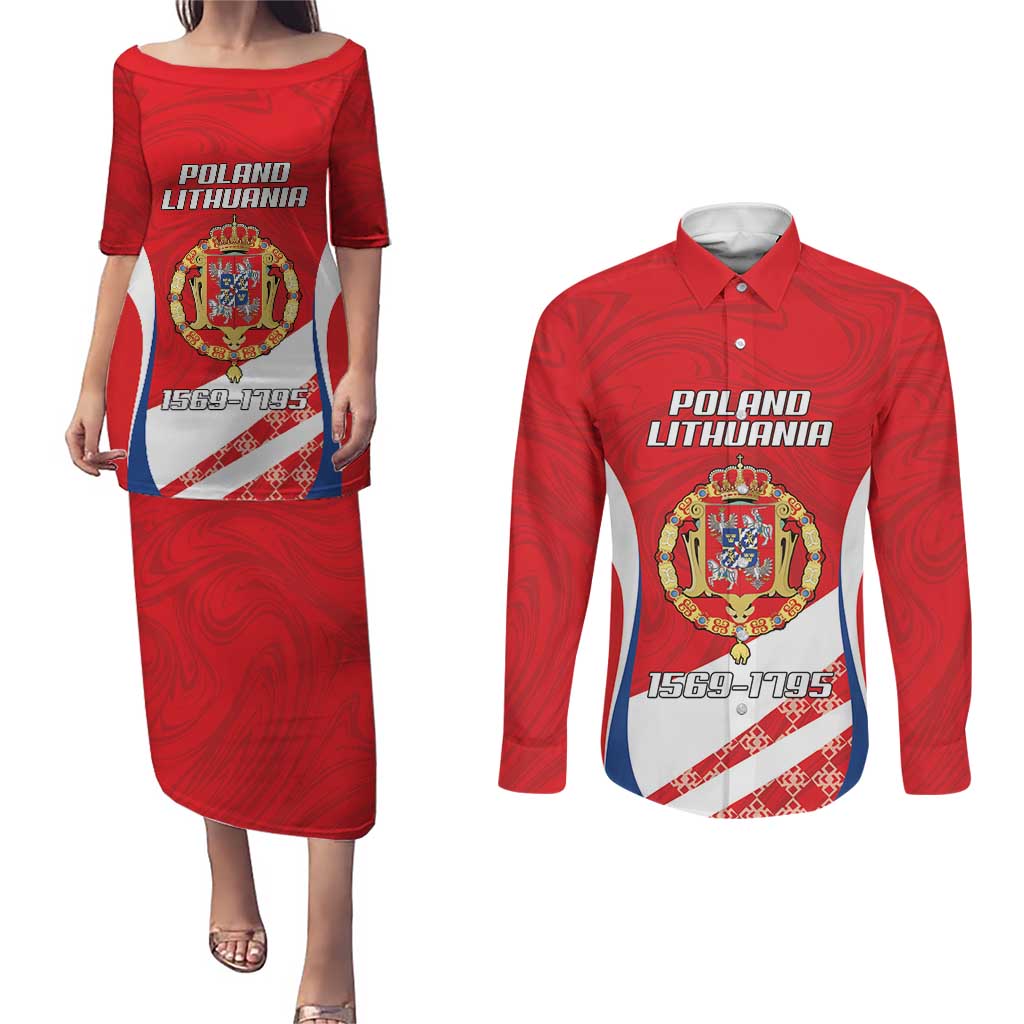 Poland-Lithuania Personalized Couples Matching Puletasi and Long Sleeve Button Shirt Heraldic Eagle and Vytis Historical