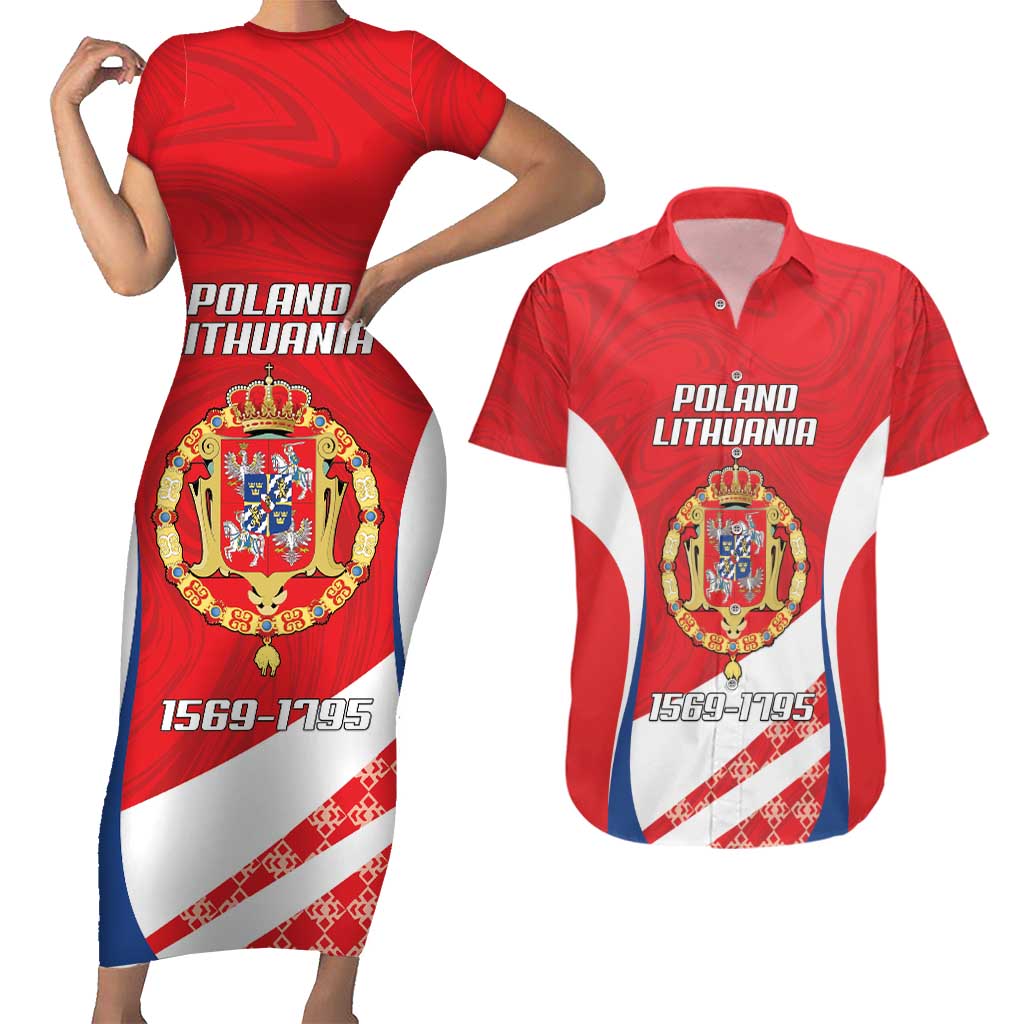 Poland-Lithuania Personalized Couples Matching Short Sleeve Bodycon Dress and Hawaiian Shirt Heraldic Eagle and Vytis Historical