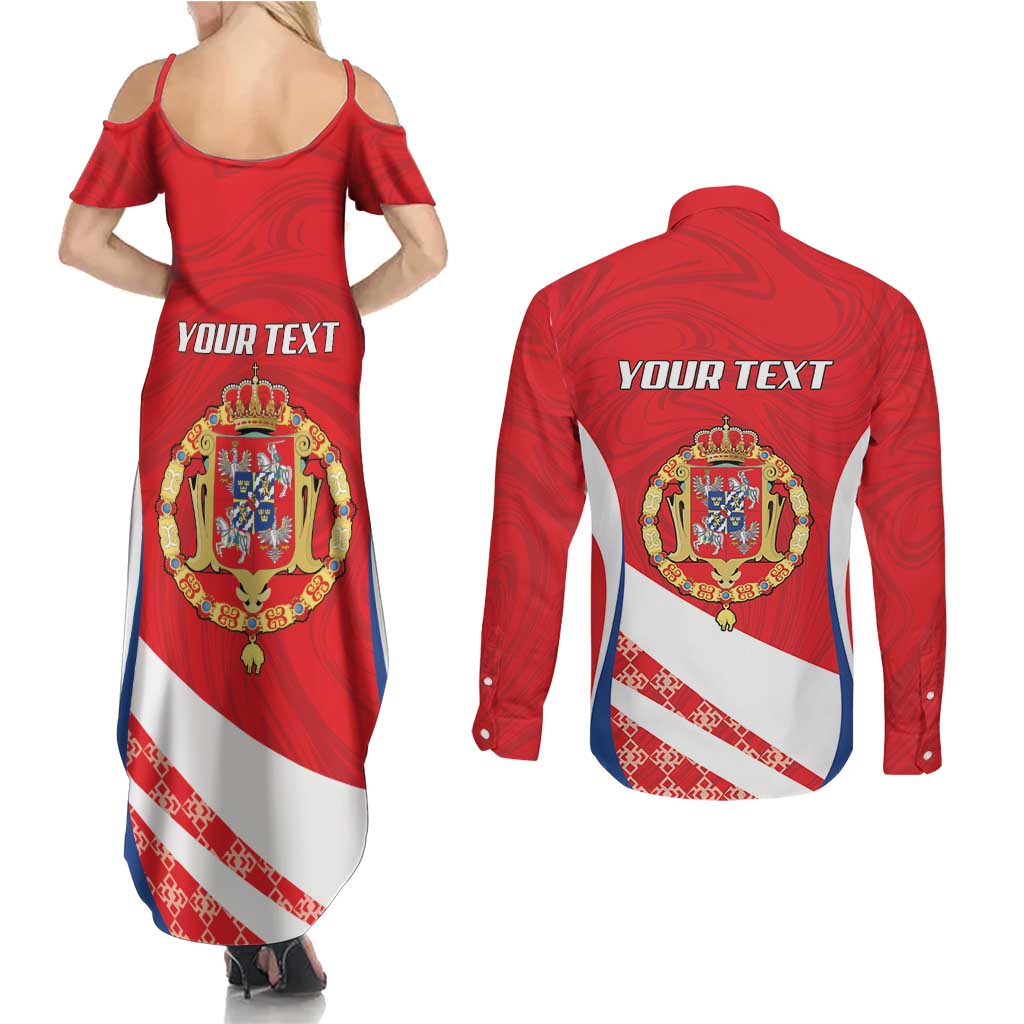Poland-Lithuania Personalized Couples Matching Summer Maxi Dress and Long Sleeve Button Shirt Heraldic Eagle and Vytis Historical