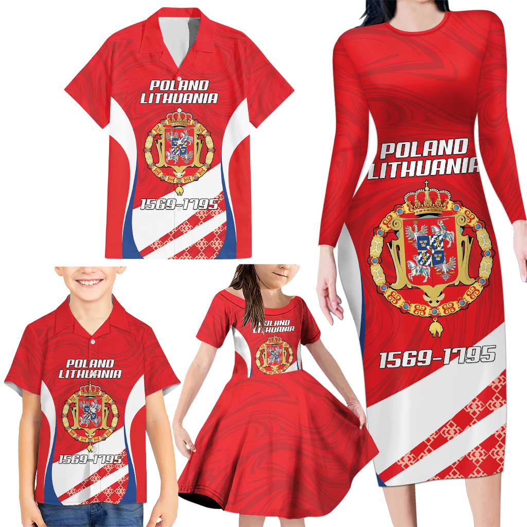 Poland-Lithuania Personalized Family Matching Long Sleeve Bodycon Dress and Hawaiian Shirt Heraldic Eagle and Vytis Historical