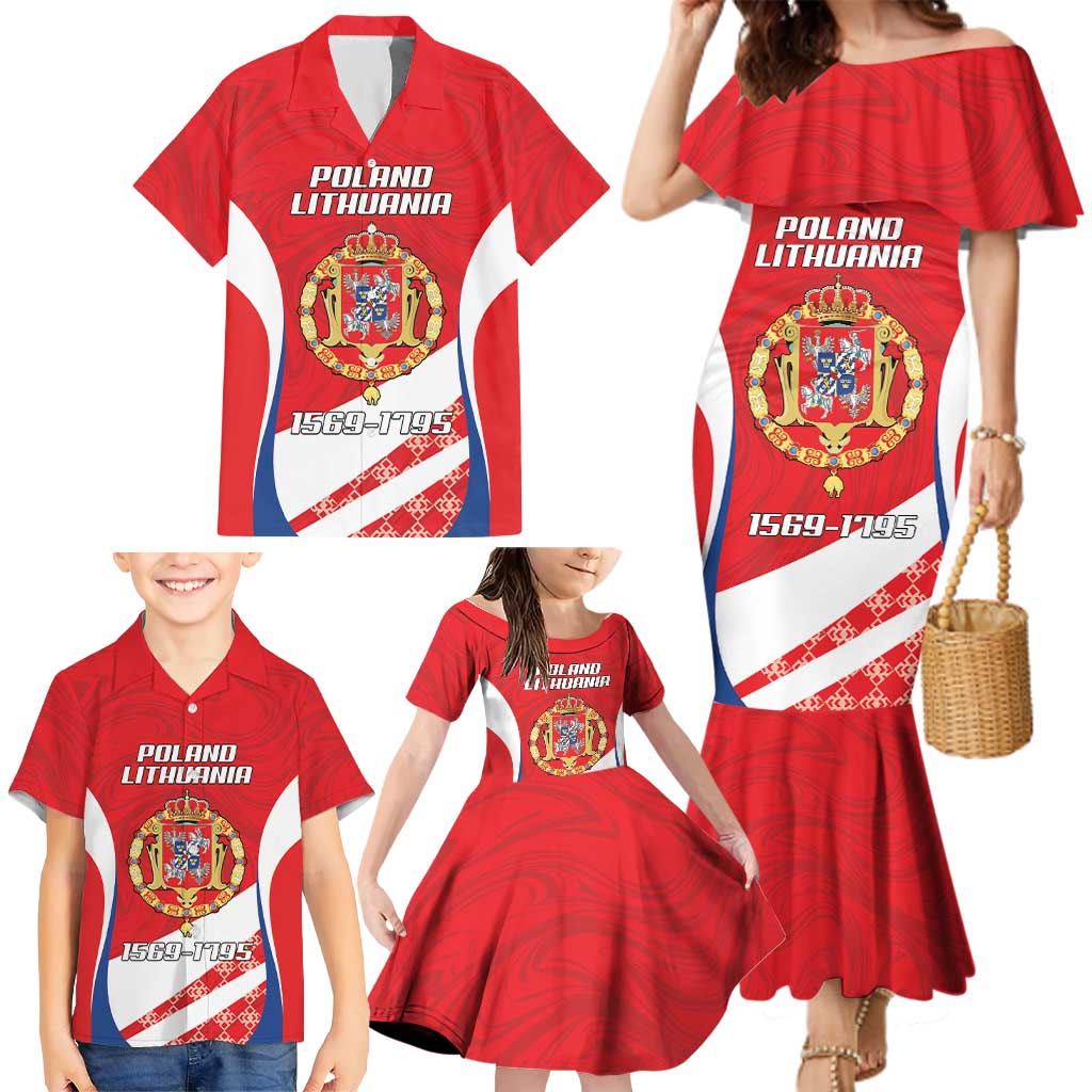 Poland-Lithuania Personalized Family Matching Mermaid Dress and Hawaiian Shirt Heraldic Eagle and Vytis Historical