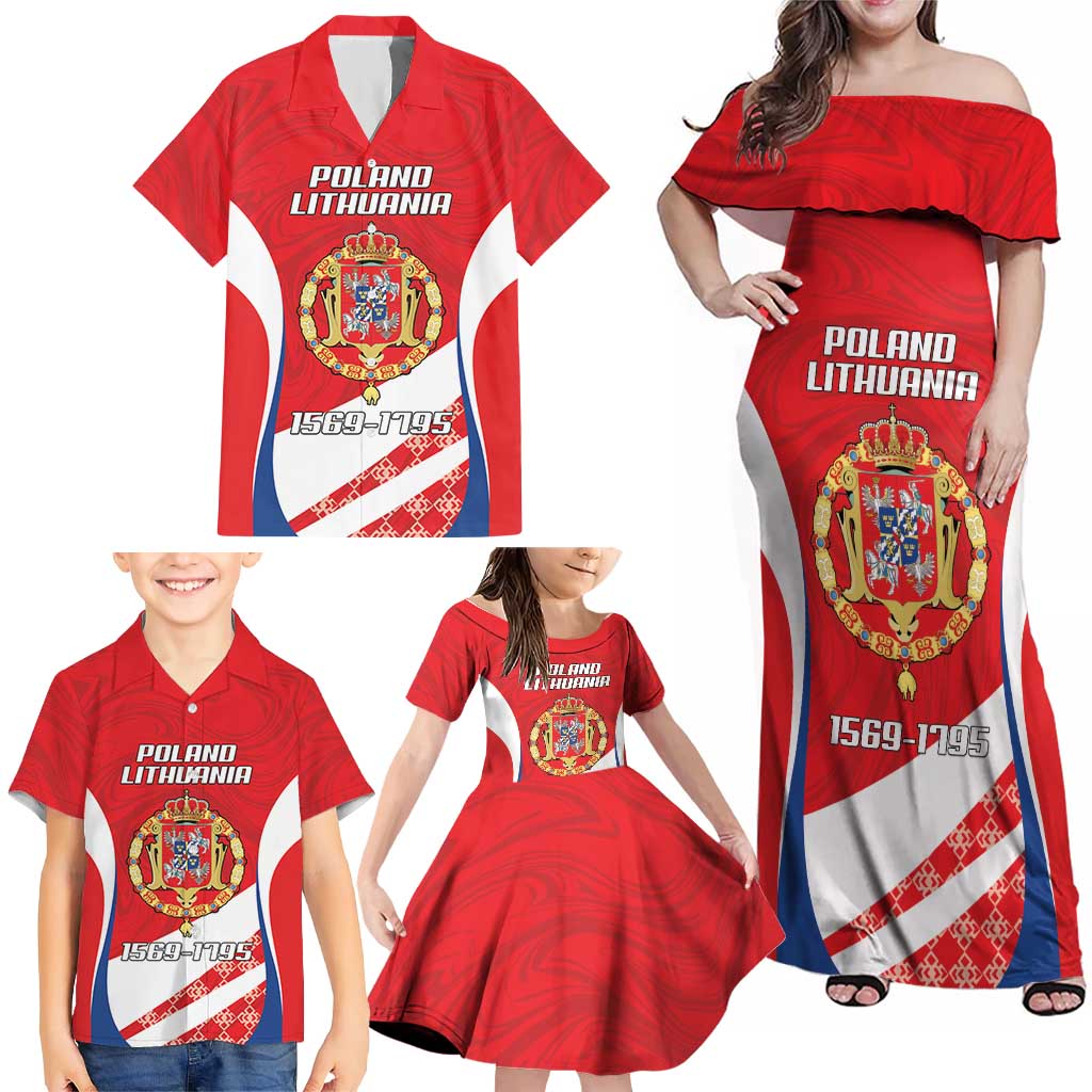 Poland-Lithuania Personalized Family Matching Off Shoulder Maxi Dress and Hawaiian Shirt Heraldic Eagle and Vytis Historical