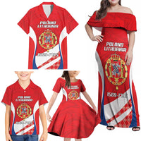 Poland-Lithuania Personalized Family Matching Off Shoulder Maxi Dress and Hawaiian Shirt Heraldic Eagle and Vytis Historical