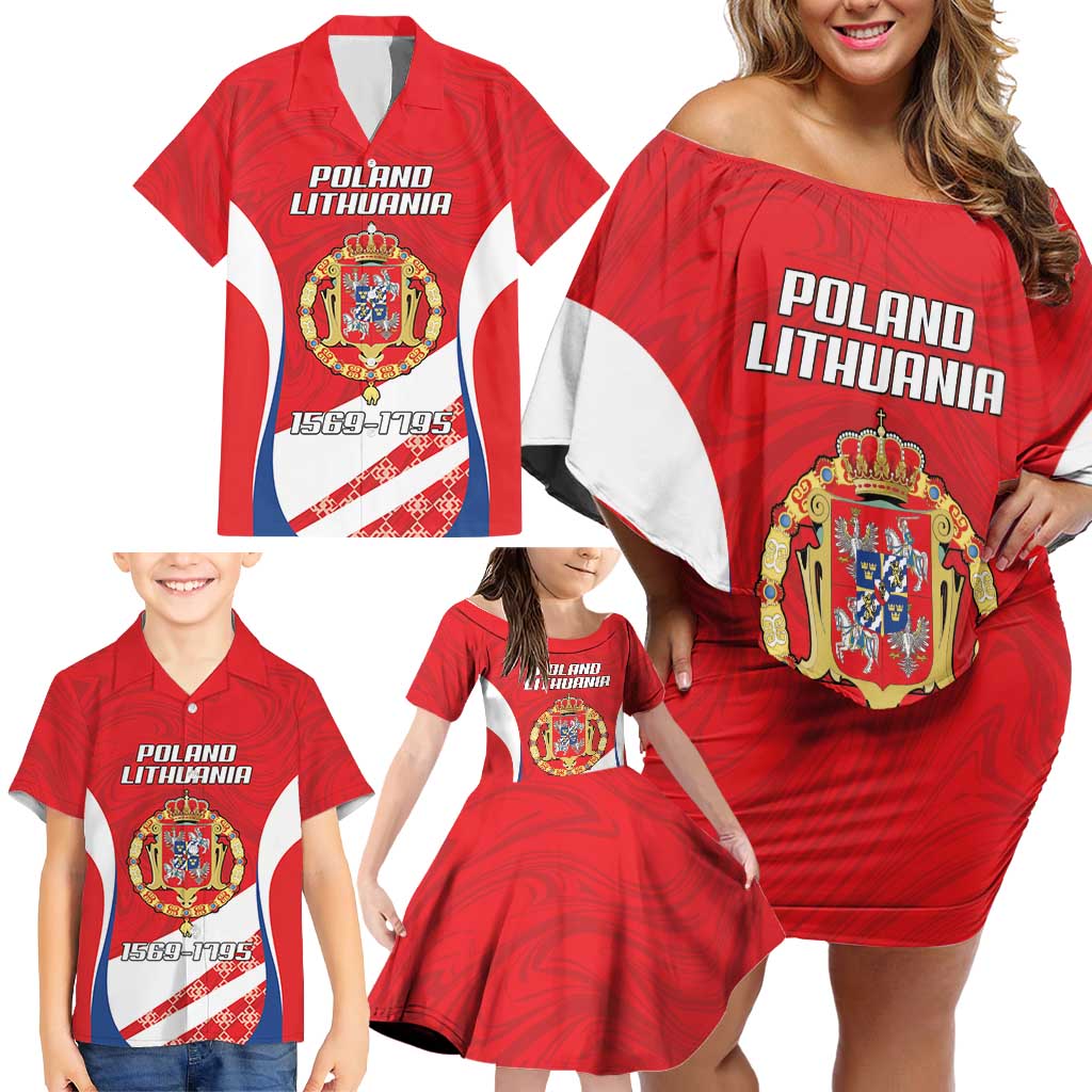 Poland-Lithuania Personalized Family Matching Off Shoulder Short Dress and Hawaiian Shirt Heraldic Eagle and Vytis Historical