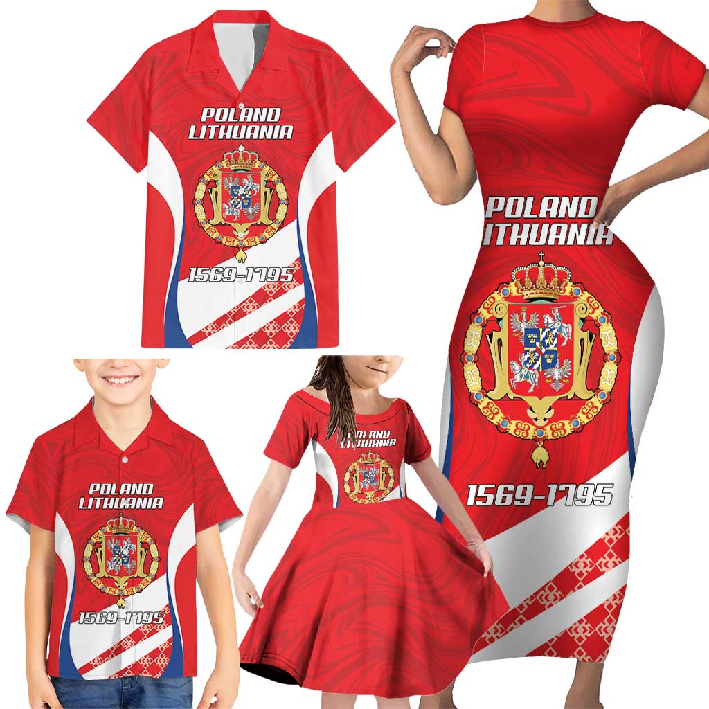 Poland-Lithuania Personalized Family Matching Short Sleeve Bodycon Dress and Hawaiian Shirt Heraldic Eagle and Vytis Historical
