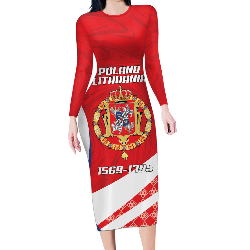 Poland-Lithuania Personalized Long Sleeve Bodycon Dress Heraldic Eagle and Vytis Historical