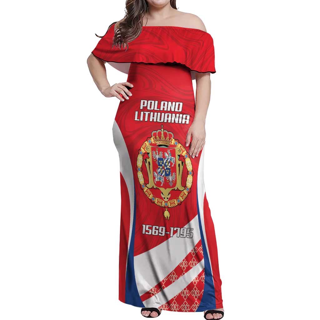 Poland-Lithuania Personalized Off Shoulder Maxi Dress Heraldic Eagle and Vytis Historical