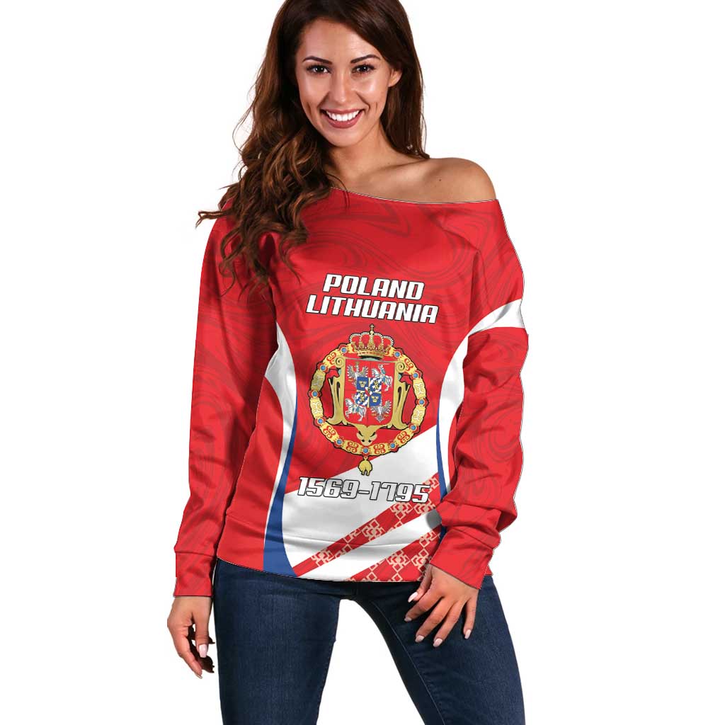 Poland-Lithuania Personalized Off Shoulder Sweater Heraldic Eagle and Vytis Historical