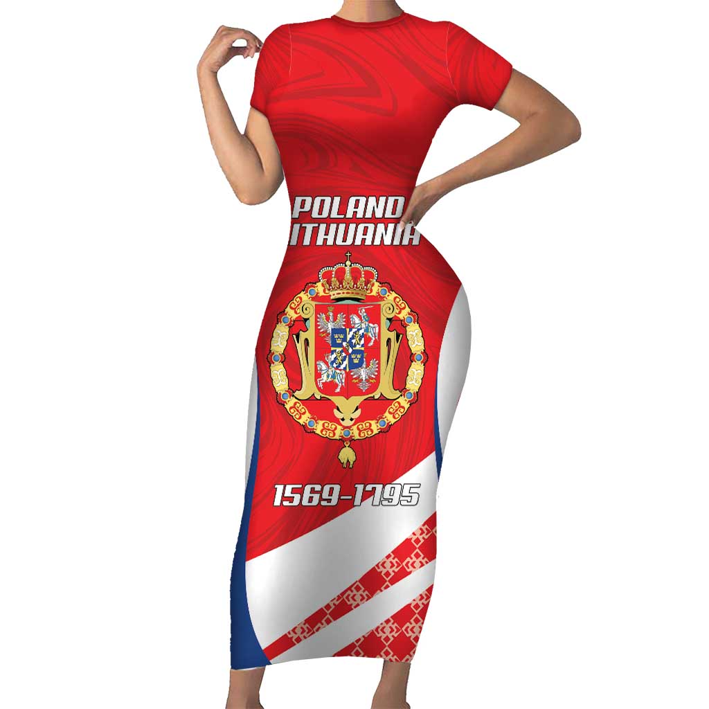 Poland-Lithuania Personalized Short Sleeve Bodycon Dress Heraldic Eagle and Vytis Historical