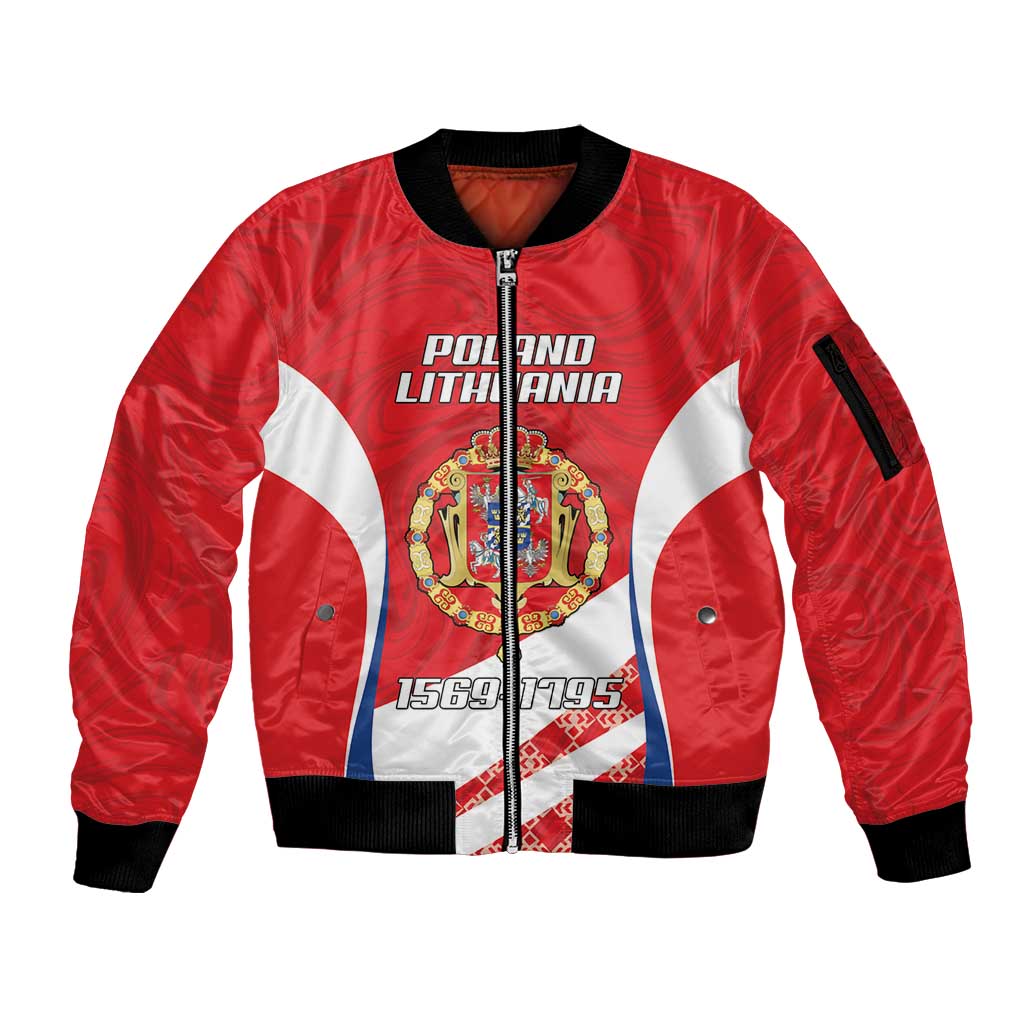 Poland-Lithuania Personalized Sleeve Zip Bomber Jacket Heraldic Eagle and Vytis Historical