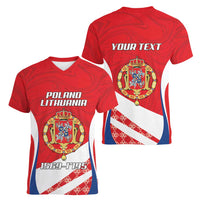 Poland-Lithuania Personalized Women V-Neck T-Shirt Heraldic Eagle and Vytis Historical