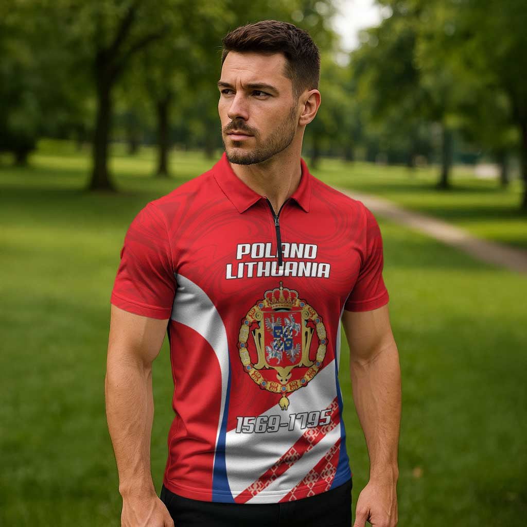 Poland-Lithuania Personalized Zipper Polo Shirt Heraldic Eagle and Vytis Historical