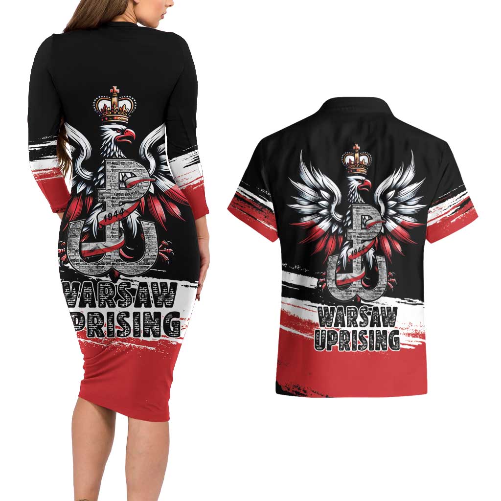Warsaw Uprising 1944 Couples Matching Long Sleeve Bodycon Dress and Hawaiian Shirt Polska Walczy Kotwica