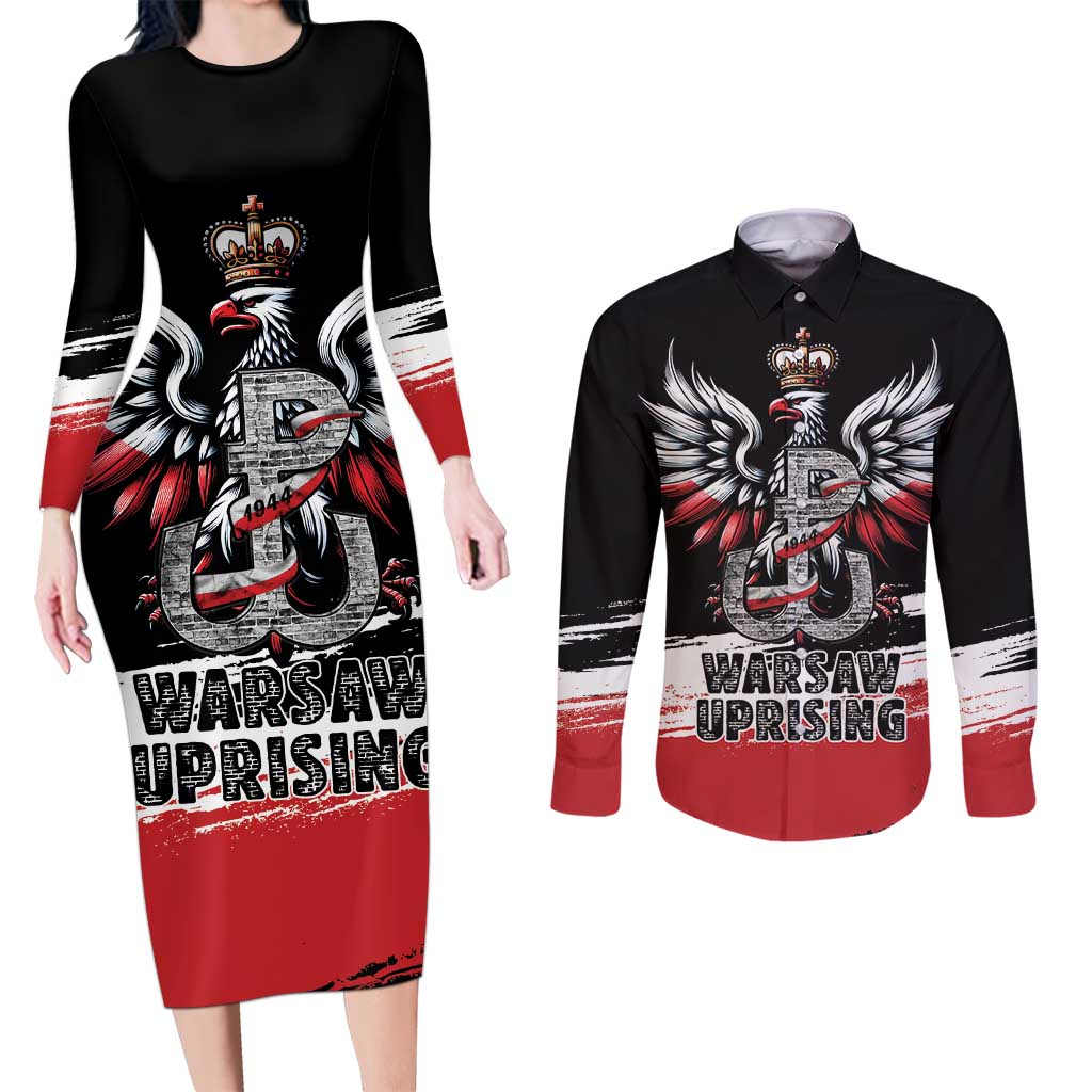 Warsaw Uprising 1944 Couples Matching Long Sleeve Bodycon Dress and Long Sleeve Button Shirt Polska Walczy Kotwica