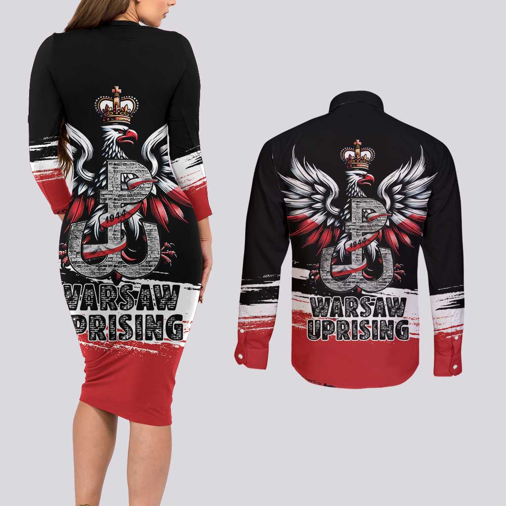 Warsaw Uprising 1944 Couples Matching Long Sleeve Bodycon Dress and Long Sleeve Button Shirt Polska Walczy Kotwica