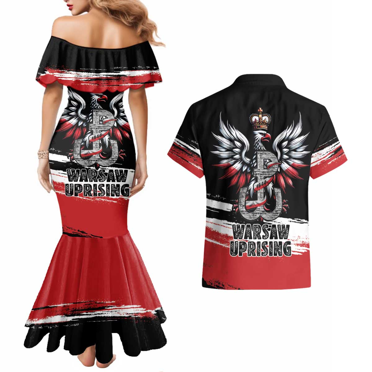 Warsaw Uprising 1944 Couples Matching Mermaid Dress and Hawaiian Shirt Polska Walczy Kotwica