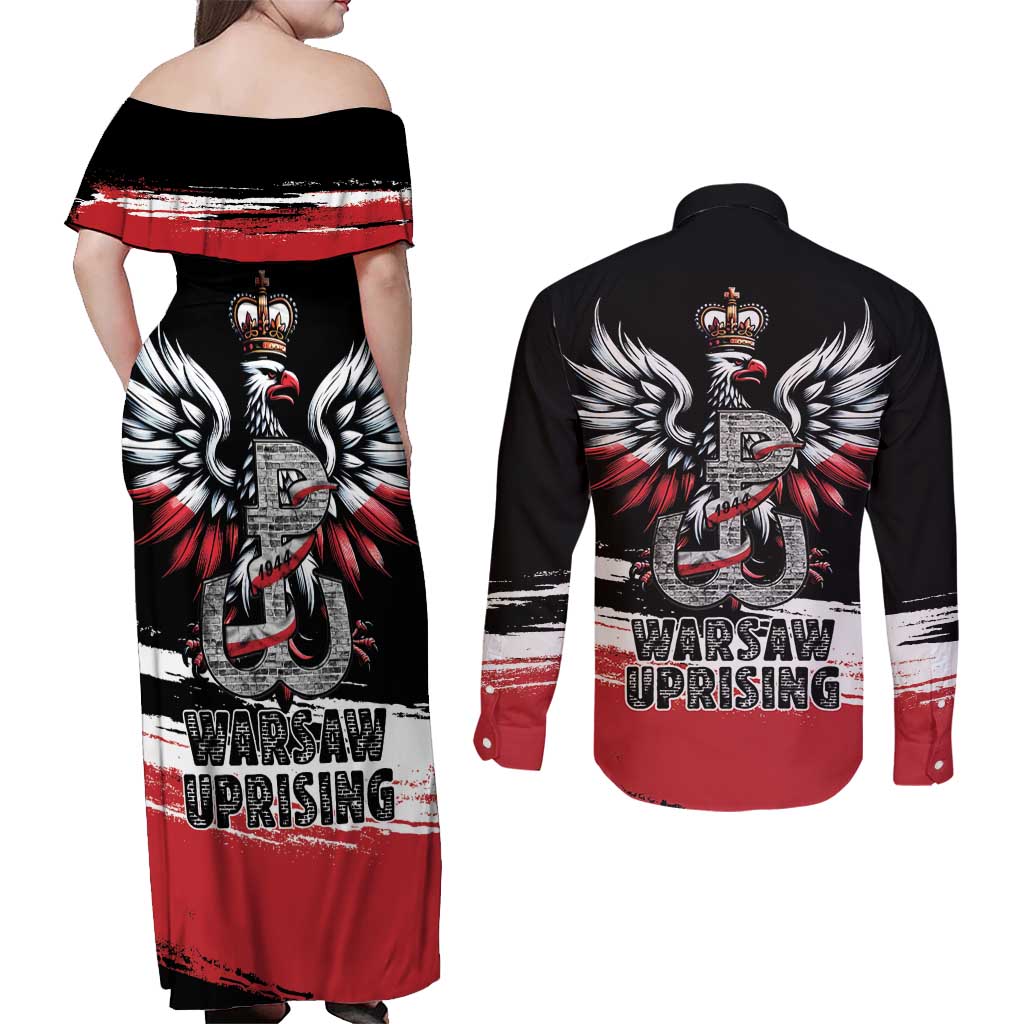 Warsaw Uprising 1944 Couples Matching Off Shoulder Maxi Dress and Long Sleeve Button Shirt Polska Walczy Kotwica