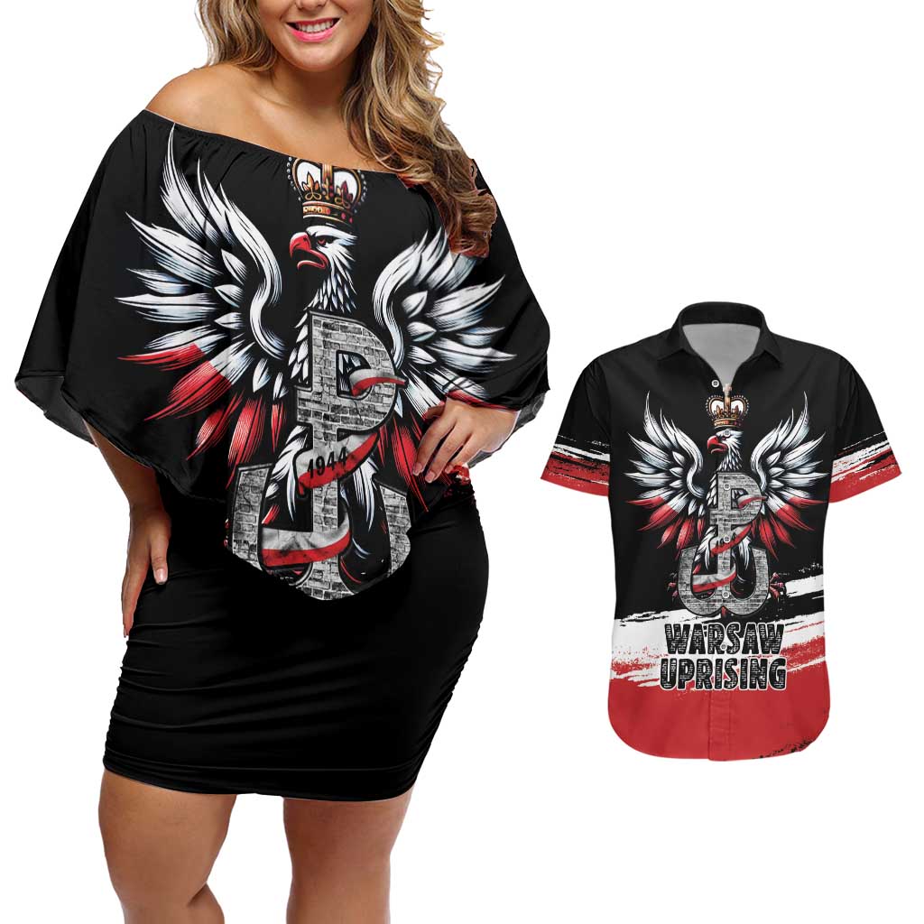 Warsaw Uprising 1944 Couples Matching Off Shoulder Short Dress and Hawaiian Shirt Polska Walczy Kotwica