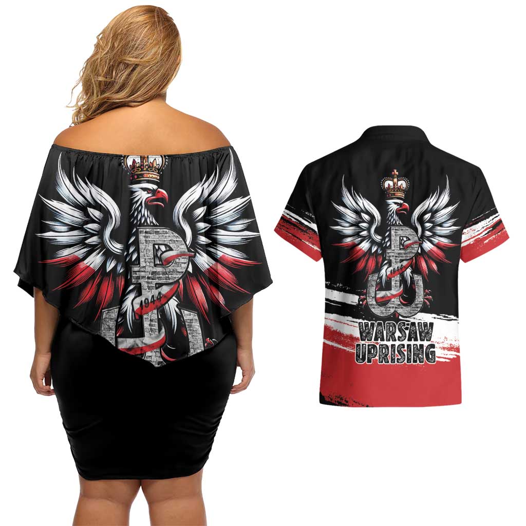 Warsaw Uprising 1944 Couples Matching Off Shoulder Short Dress and Hawaiian Shirt Polska Walczy Kotwica