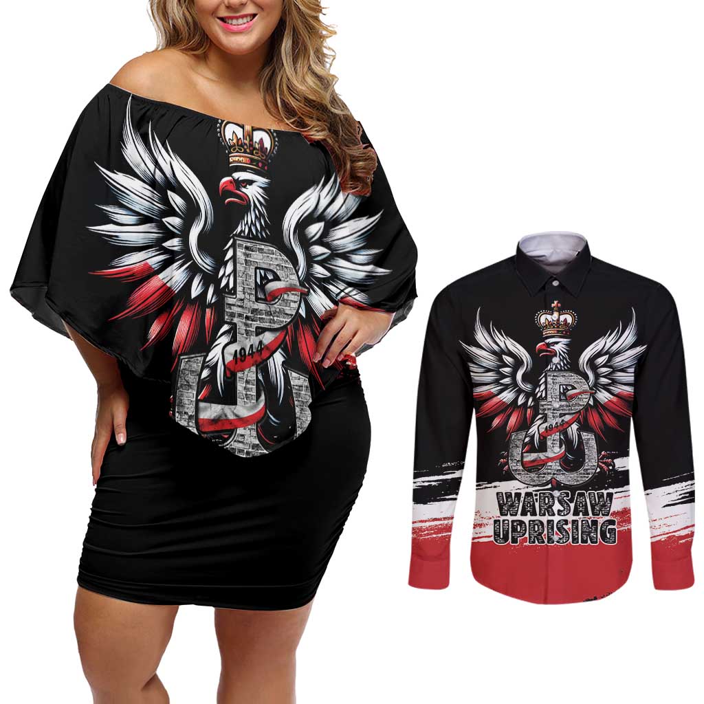 Warsaw Uprising 1944 Couples Matching Off Shoulder Short Dress and Long Sleeve Button Shirt Polska Walczy Kotwica