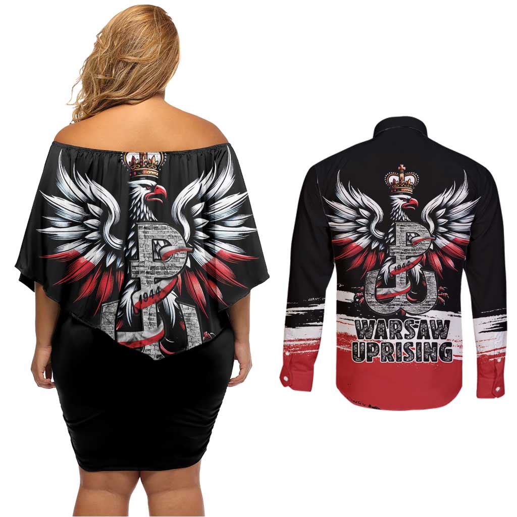 Warsaw Uprising 1944 Couples Matching Off Shoulder Short Dress and Long Sleeve Button Shirt Polska Walczy Kotwica
