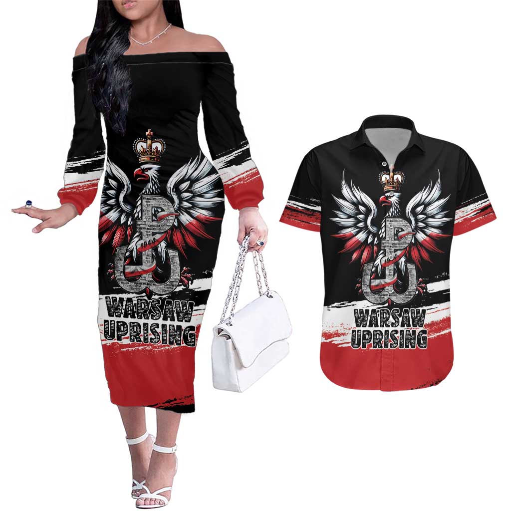 Warsaw Uprising 1944 Couples Matching Off The Shoulder Long Sleeve Dress and Hawaiian Shirt Polska Walczy Kotwica