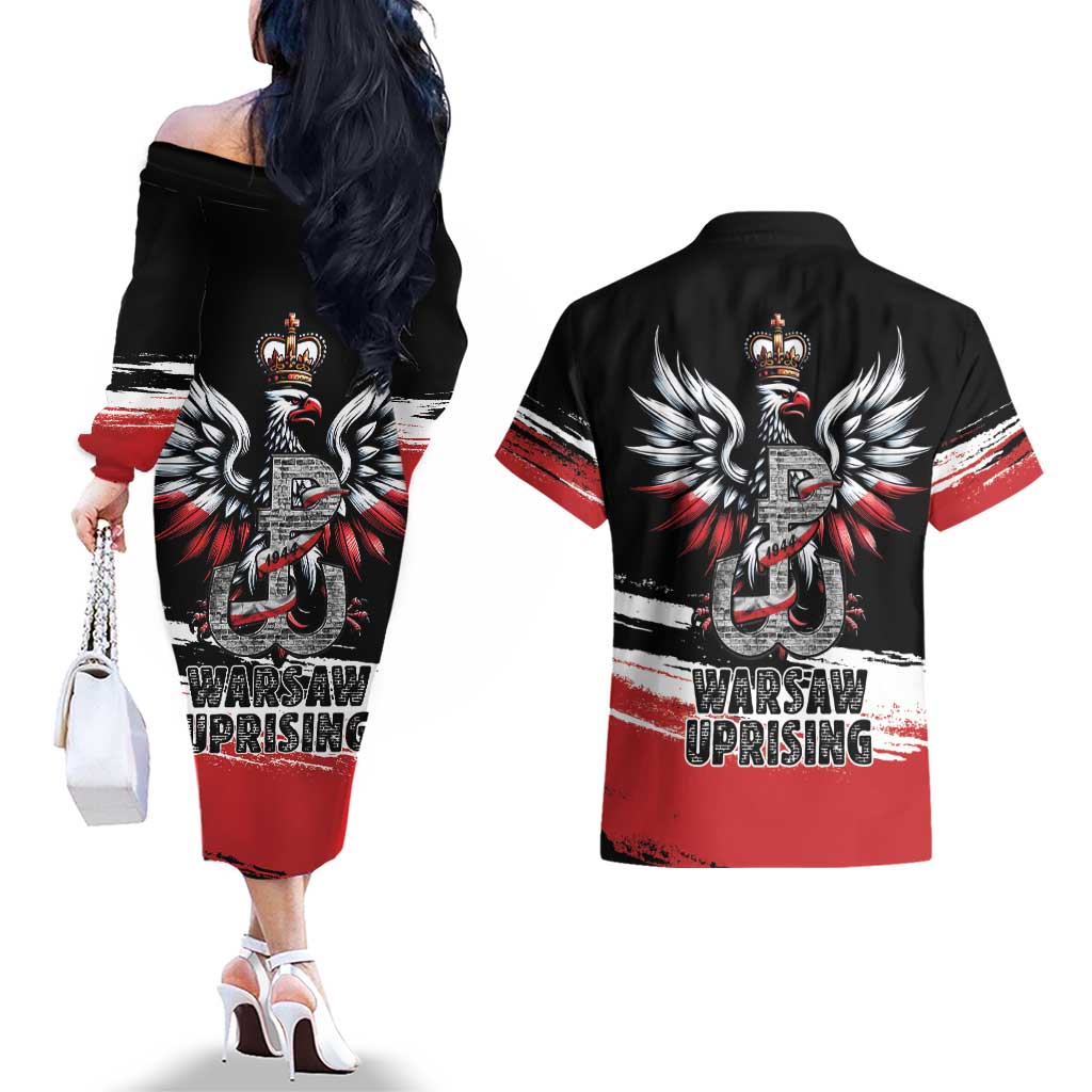 Warsaw Uprising 1944 Couples Matching Off The Shoulder Long Sleeve Dress and Hawaiian Shirt Polska Walczy Kotwica