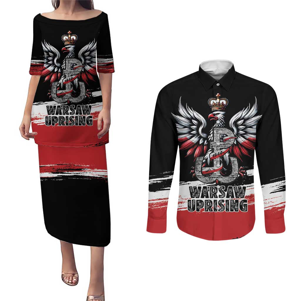 Warsaw Uprising 1944 Couples Matching Puletasi and Long Sleeve Button Shirt Polska Walczy Kotwica
